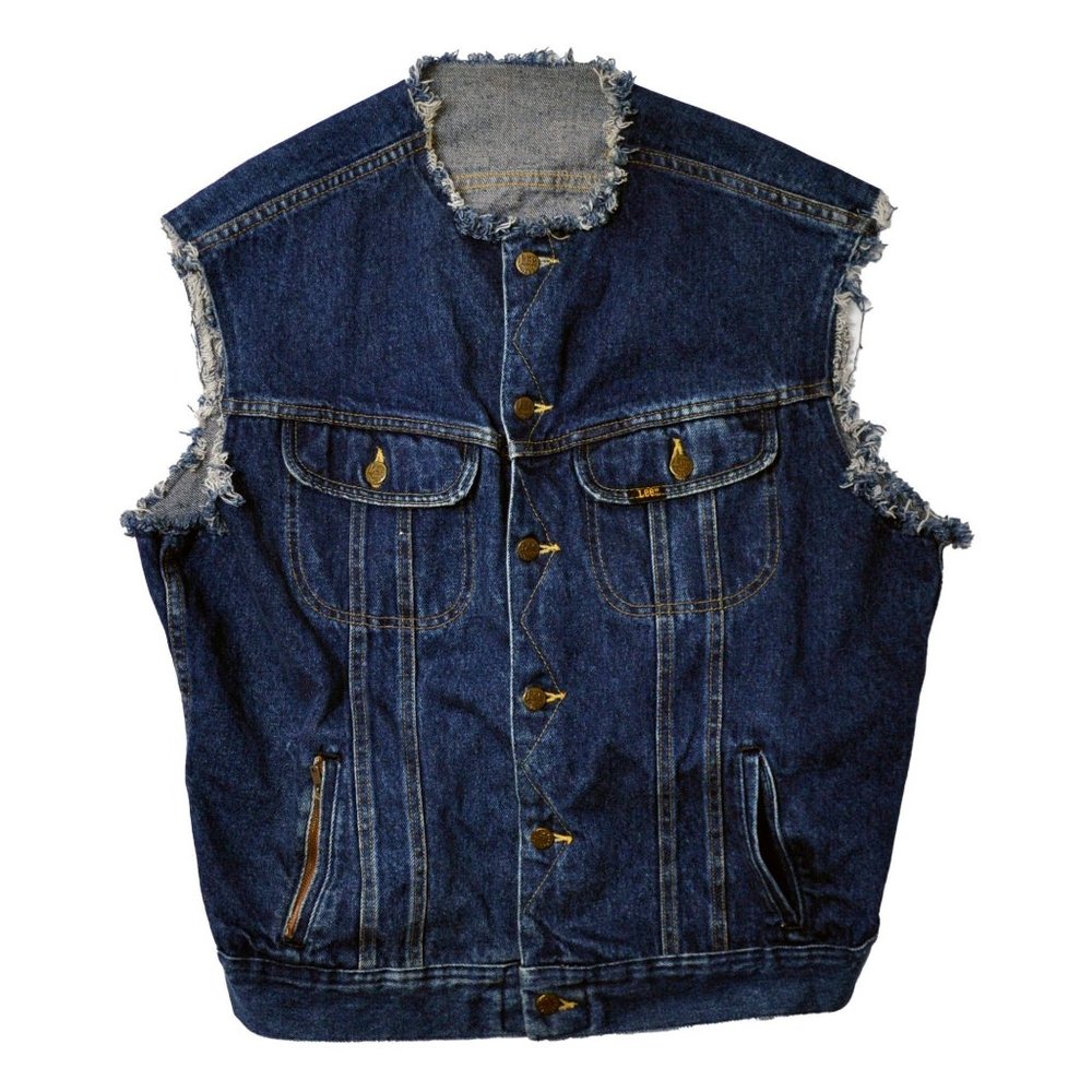 Vintage 80s Lee Riders XL Cut Off Fringe Rocker Jean Vest